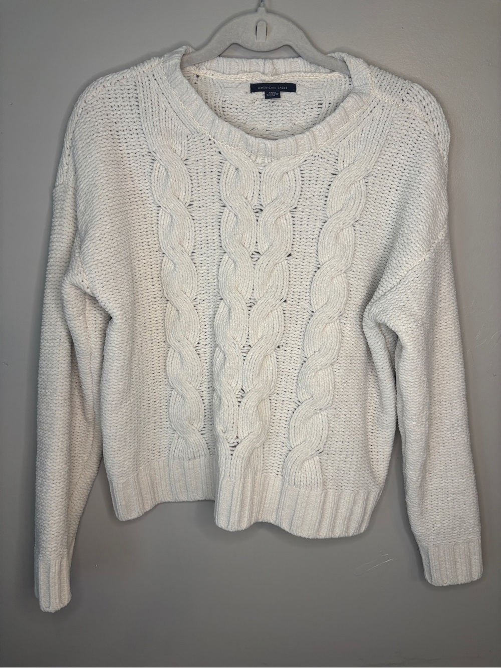 American Eagle Outfitters Cream Cable Knit Crewneck Sweater